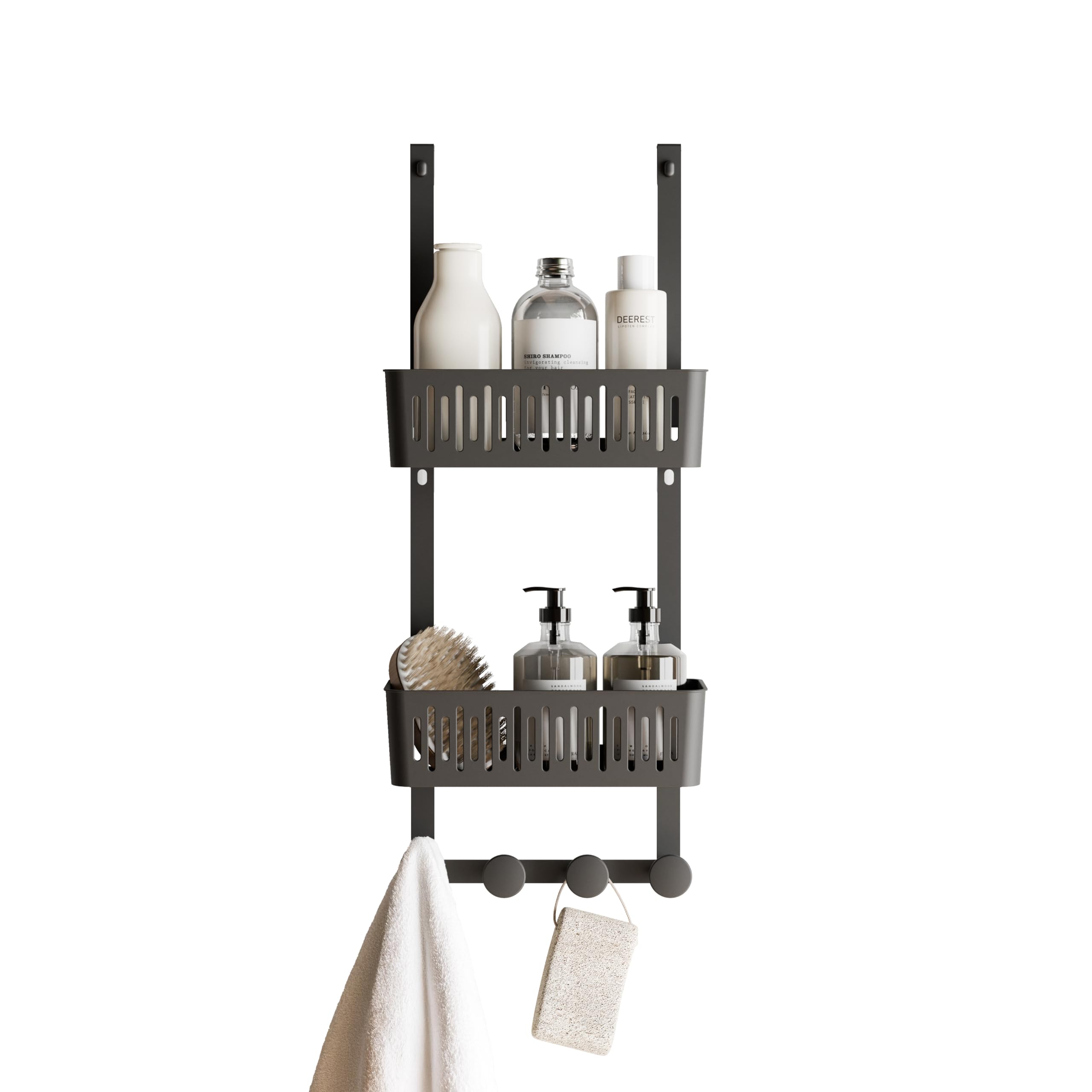Zenna Home SnugFit Over the Door Caddy Organizer with 2 Storage Baskets and 4 Hooks Over Door Hanging