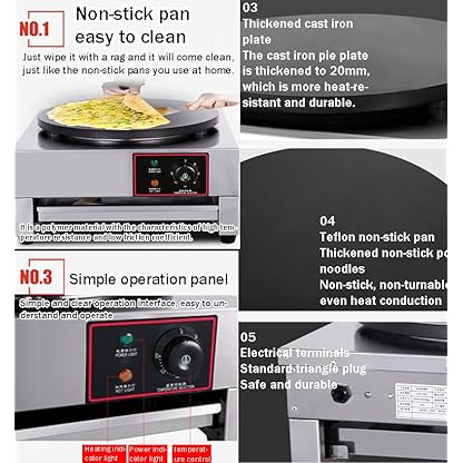 YXYLJOZ Crêpes-Maker-Maschine – 3000/6000 W, Crêpes-Maker-Maschine Aus Edelstahl, Durchmesser 400 Mm, Konstante Temperaturregelung – Bild 5