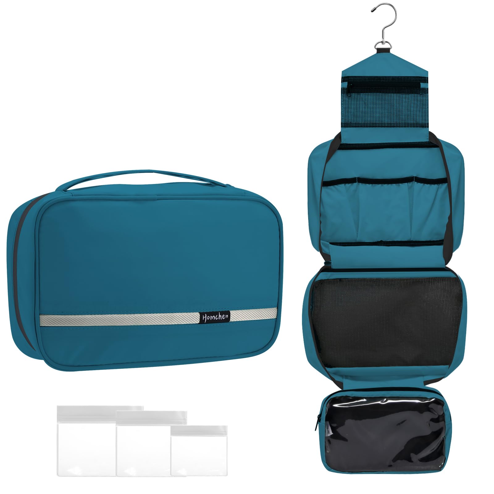trousse de toilette à suspendre pour homme et femme, grande capacité, 4 compartiments, pliable et compact, vert émeraude, M