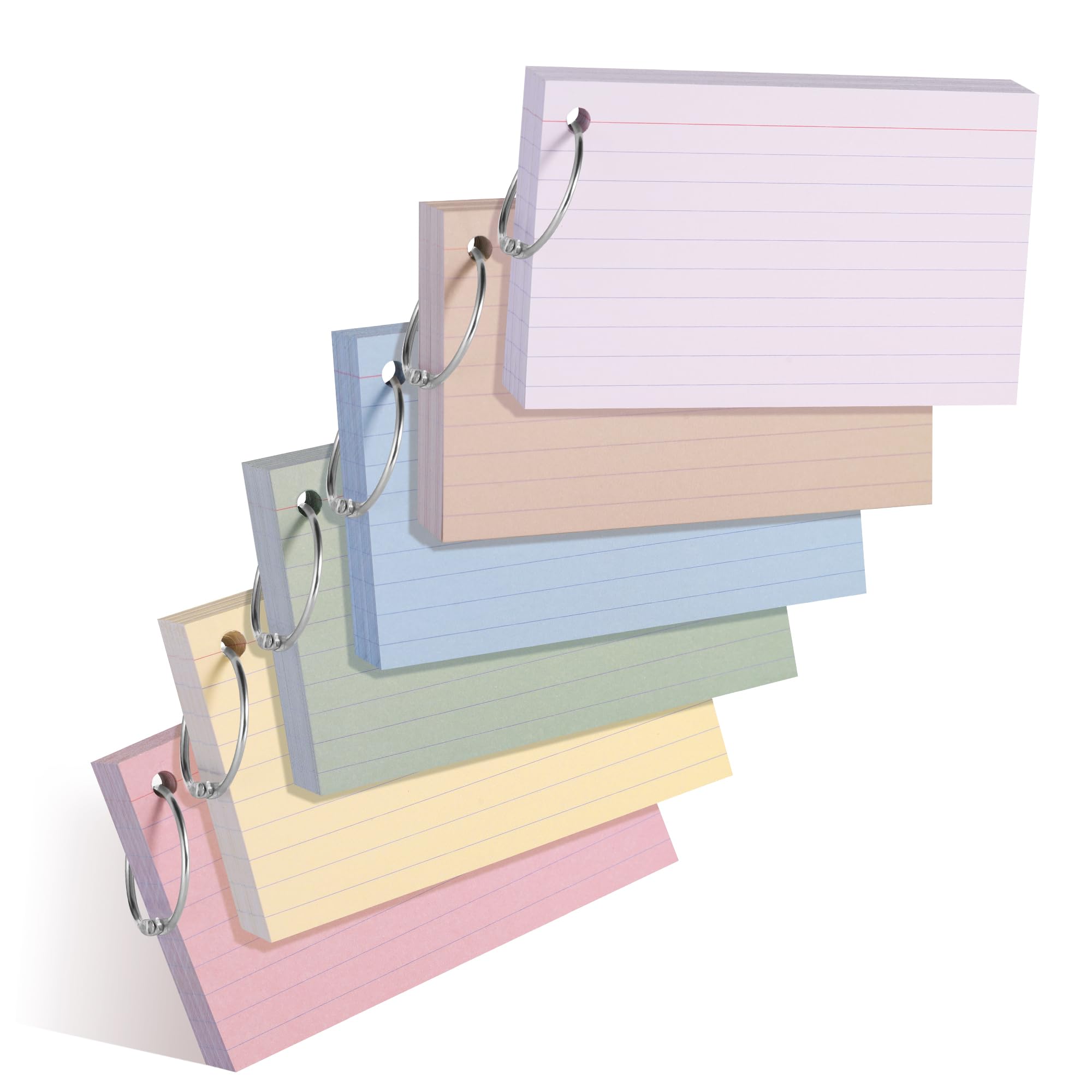 JIANTA Colored Index Cards 3x5 Inch, 300PCS Lined Flash Cards with Rings, Ruled Note Cards, 150GSM Thick Double-Sided Study Cards for School, Office, 6 Bright Colors