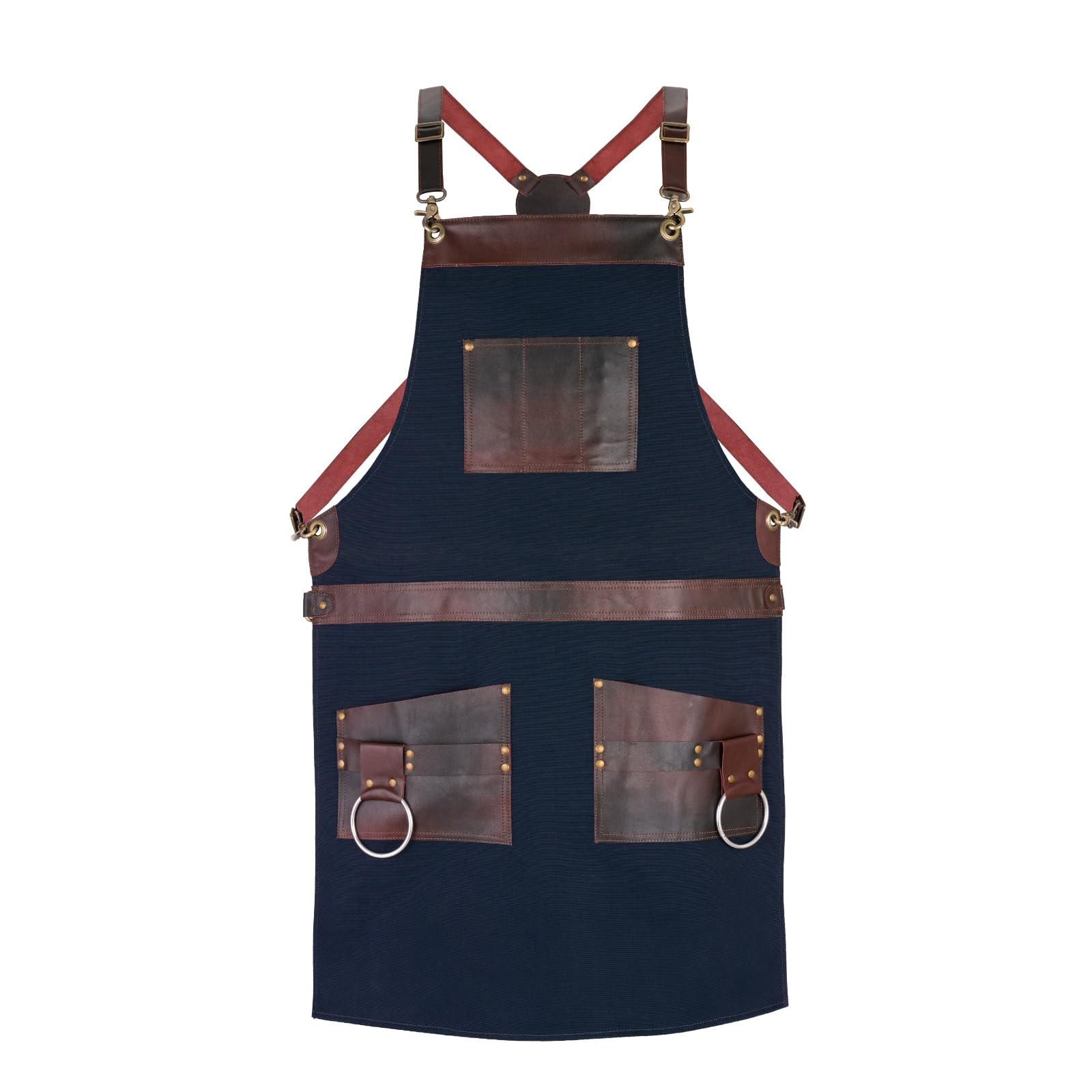 Tanner london Green Canvas Apron with Leather Pockets, 2 Large Pockets, 3 Small Holders (Blue)