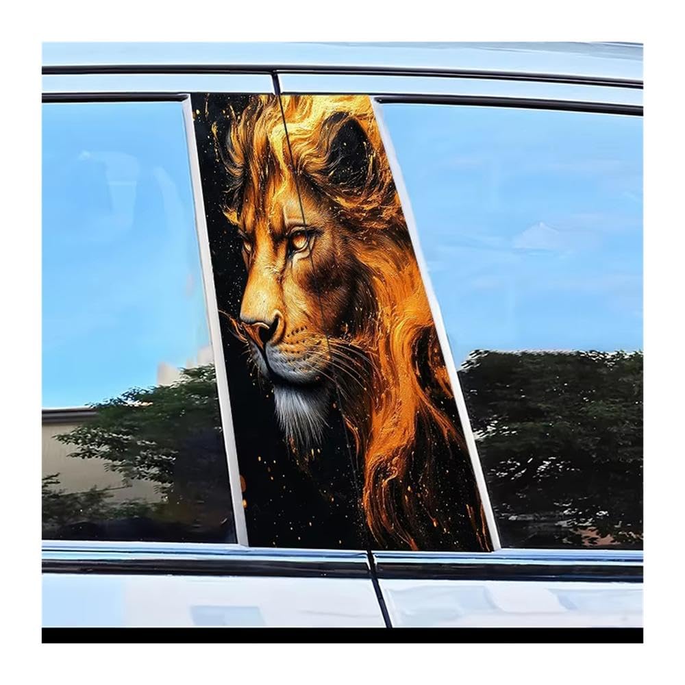 Bertdcx One Color Car Center Pillar Protection Stickers Flame Lion Pattern Scratch Resistant Film Auto Parts
