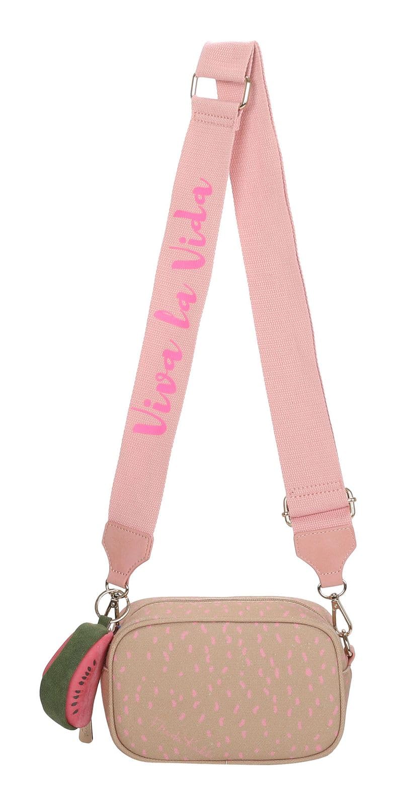 Fritzi x Frida Kahlo Easy Go Canvas Crossbody Bag Damen Umhängetasche Handtasche Freizeit Alltag Festival Reißverschluss Canvas 12 x 19.5 x 7.5 cm – Violett, Gelb, Lila, Orange, Grün, Pink, Blau