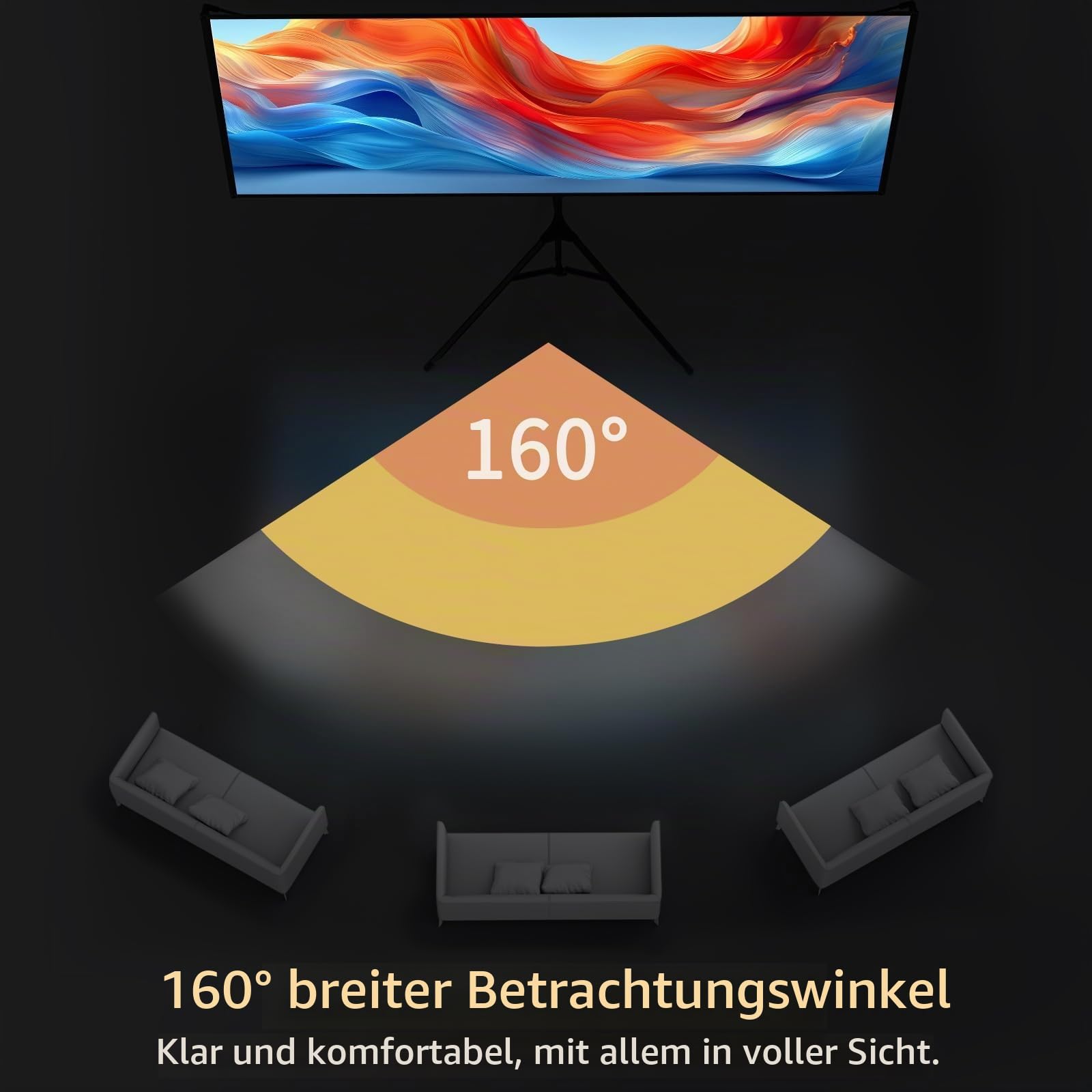 WASJOYE 100 Zoll Beamer Leinwand mit Stativ,16:9 4K HD Beamer Leinwand Outdoor,Windresistentes Design für Projektionsleinwand,inkl.Heringen Seilen,für Home Party, und innen/außen Filme,222 * 125cm