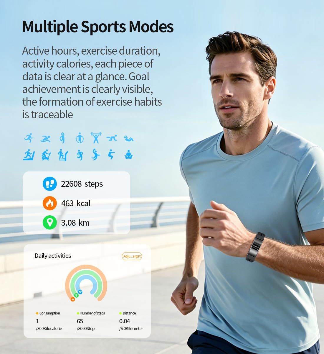 Smart Bragelet Health & Fitness-Tracker con gestione dello stress, intensità dell'allenamento, monitoraggio del sonno, frequenza cardiaca 24/7 e altro, nero mezzanotte/oro rosa (gomma nera)
