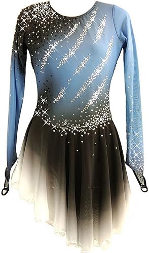 Vestido de patinaje artístico hecho a mano para niñas y niños, vestido de patinaje con luna de hielo