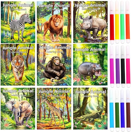 21 mini libri da colorare alla rinfusa animali safari della giungla riempitivi per feste con penne piccoli libri di attività con elefante, leone, zerbo, giraffa, bomboniere per feste di compleanno