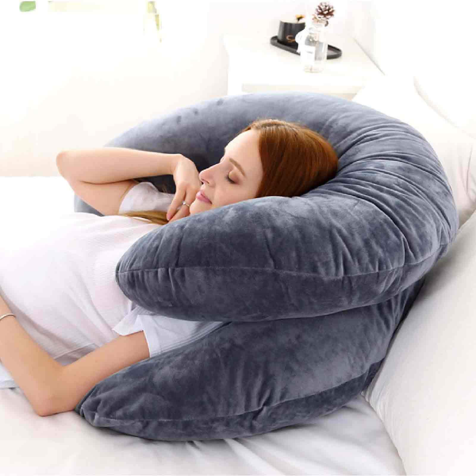 AIZYR A Forma di C. Cuscino per La Gravidanza, Cuscino per Tutto Il Corpo Cuscino maternità Comfort con Rivestimento in Velluto Lavabile Rimovibile per L'Allattamento al Seno del Bambino,Viola