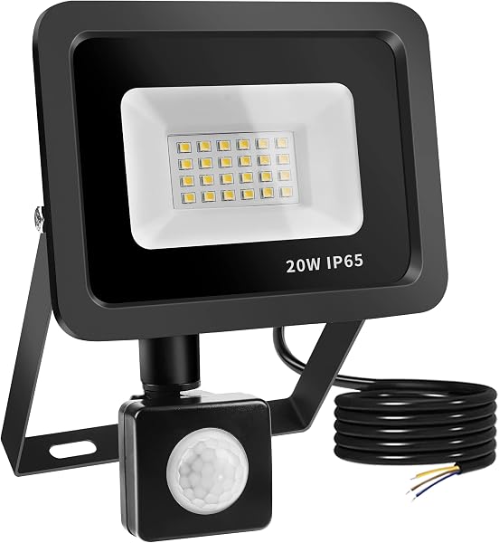 20W Fari Led da Esterno con Sensore di Movimento, Realky IP65 Impermeabile Faretto Led Esterno 2000LM, 24 LED 6500K Bianca Fredda - Fari Led Interna ed Esterna per Giardino Cortile Garage - 1