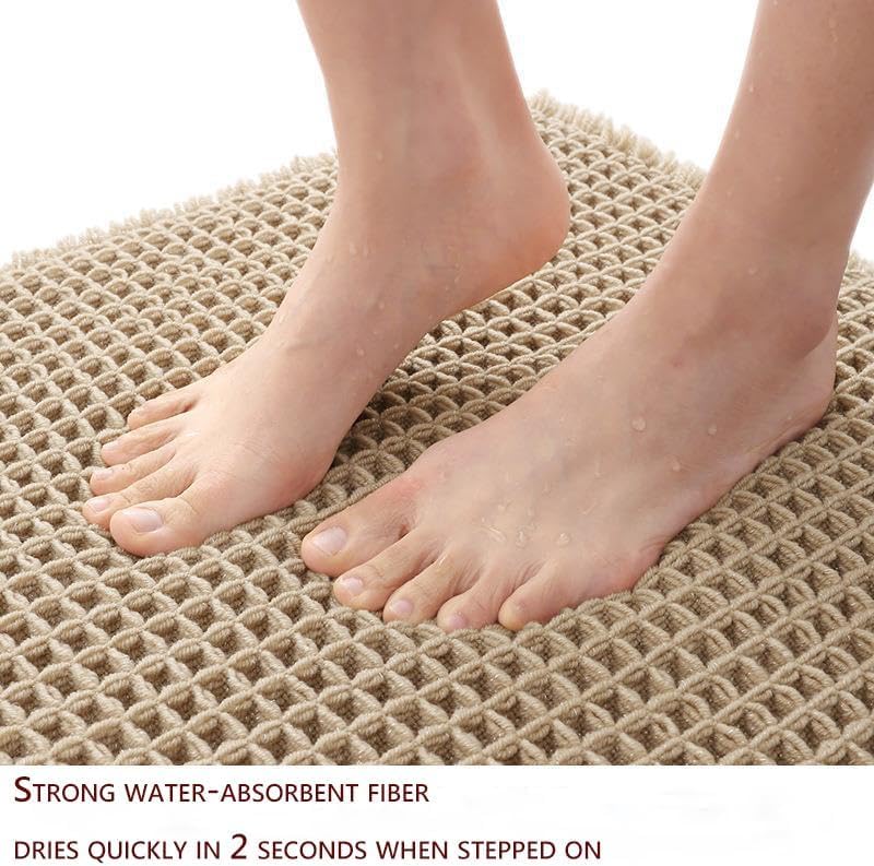 Tapis de bain gaufre lavable en machine tapis de sol absorbant kaki 60x90 - 3