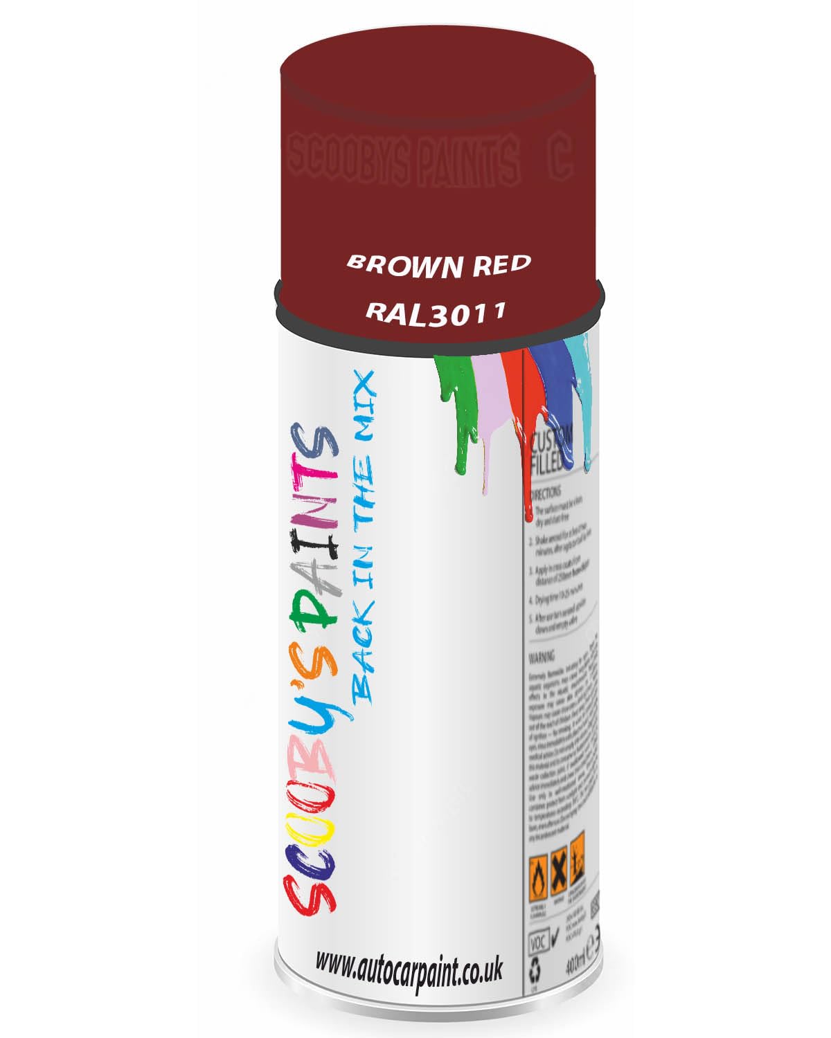 SCOOBYS PAINTS BACK IN THE MIX RAL3011 Brown red 400ML Aerosol Spray Paint RAL Colour Can Gloss Shinny Finish DIY Indoor/Outdoor Wood Plastic Metal Heat Resistant Steel