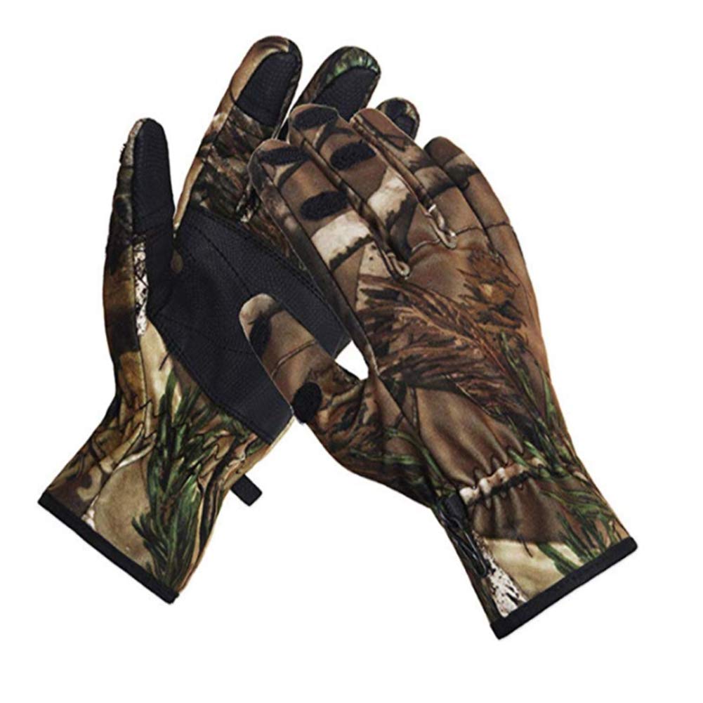 Hombres Camuflaje Guantes de Caza, Smart Phone Guantes compatibles 4-Way Estiramiento Microfibra Gamuza Cuero Antideslizante Guantes Ligeros Impermeables
