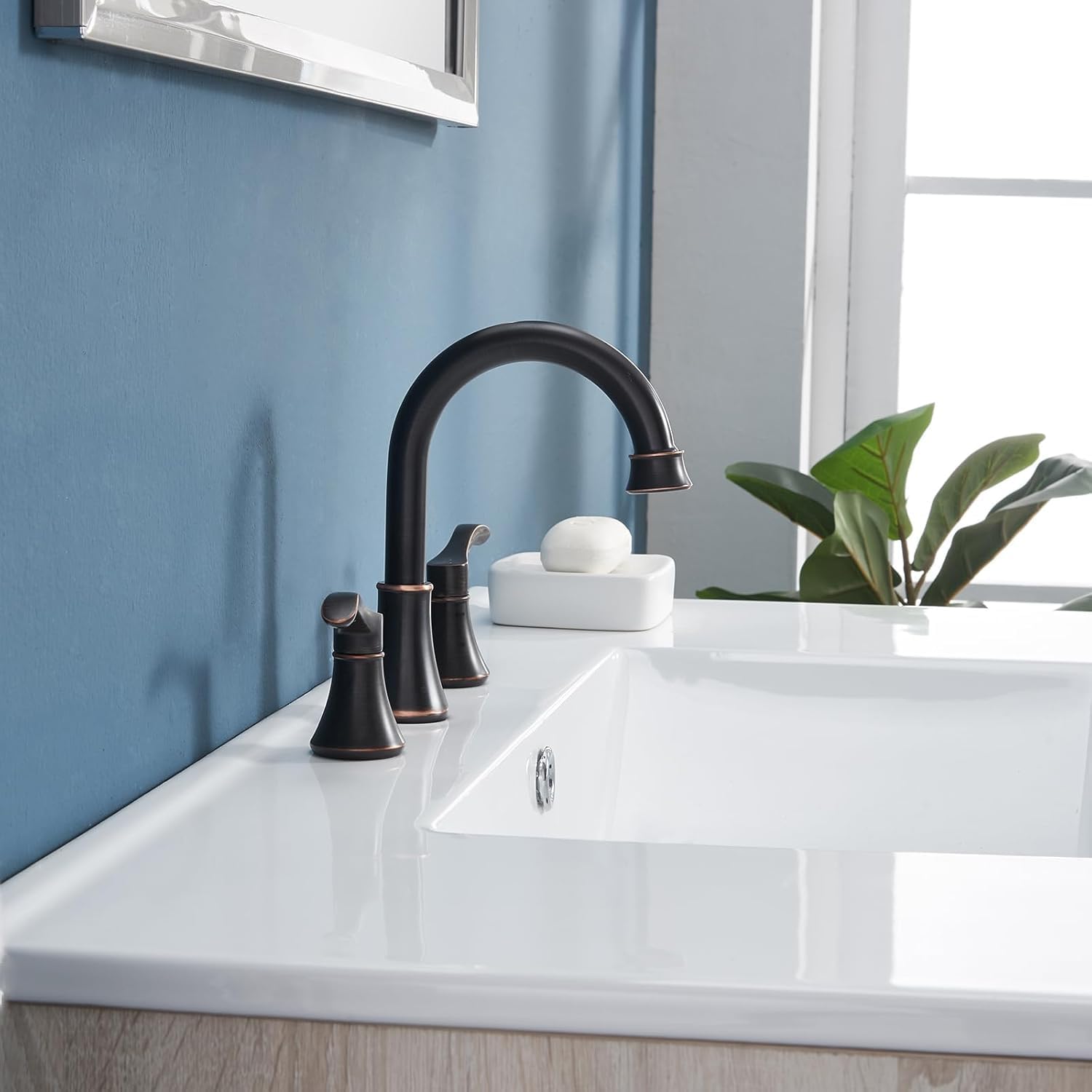 Oil Rubbed Bronze Bathroom Faucet, 2 Handle 3 Hole 8 Inch Widespread Bathroom Faucet, 360°Swivel High-Arc Spout, Stainless Steel Faucet for Bathroom/Vanity/Lavatory, VAL052HZST