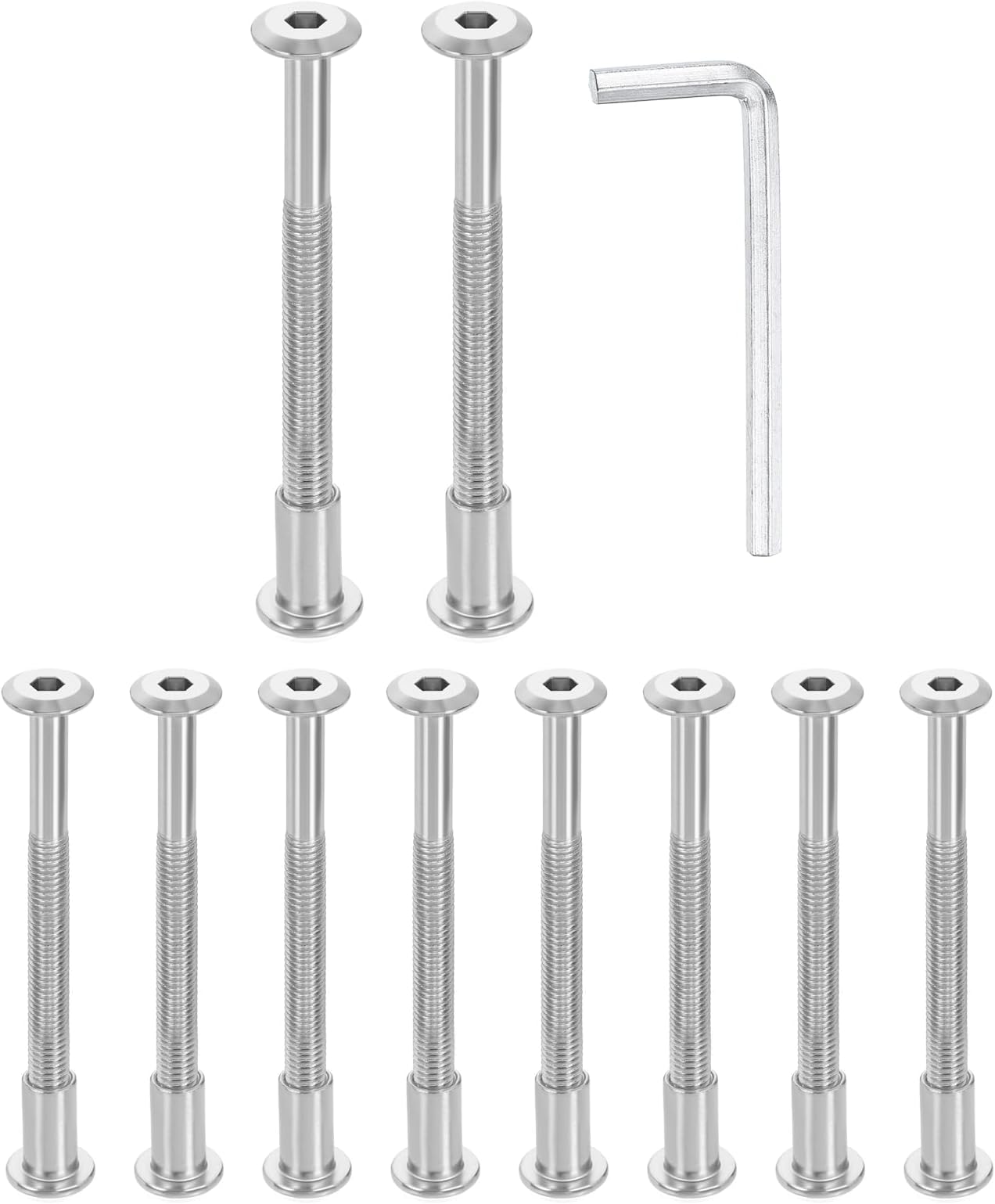 – sourcing map 10 Set M6x80mm Hex Drive Socket Cap Bolt and M6x15mm Nuts with M4 Hex Wrench, Furniture Connector Bolts and Screws for Furniture Countersunk Belt, Silver