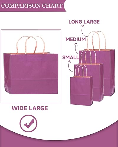 Miniatura 6 de qiqee Bolsa de regalo grande de 13"x4.5"x10" con asas, a granel de 32 piezas Bolsas de papel para regalos Bolsas púrpuras de múltiples usos (Ancho