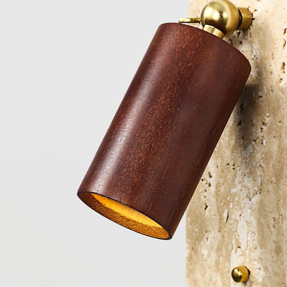 Natural Stone Wall Light Fixture Rope Switch Bedside Minimalist Art Sconce Light 3000K Wabi-sabi Yellow Travertine Wall Lamp Spotlight Solid Wood Lampshade Rending Bedroon Wall Lamp