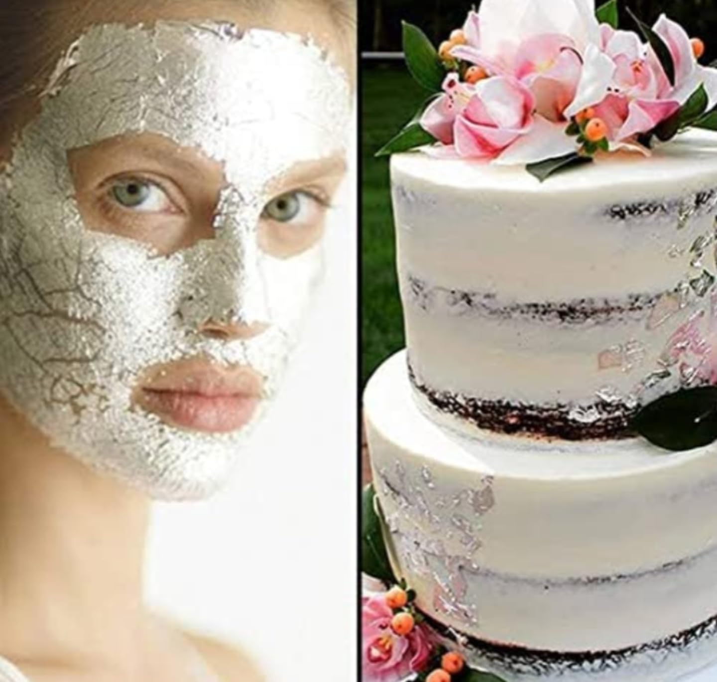 Silver Leaf Sheets 50 Pack,Silver Varakh Foil, 5 x 3 Inch Transfer Sheets for Cake Decorating, Sweets, Chocolates, Desserts, Mithai & Decorating Garnishing