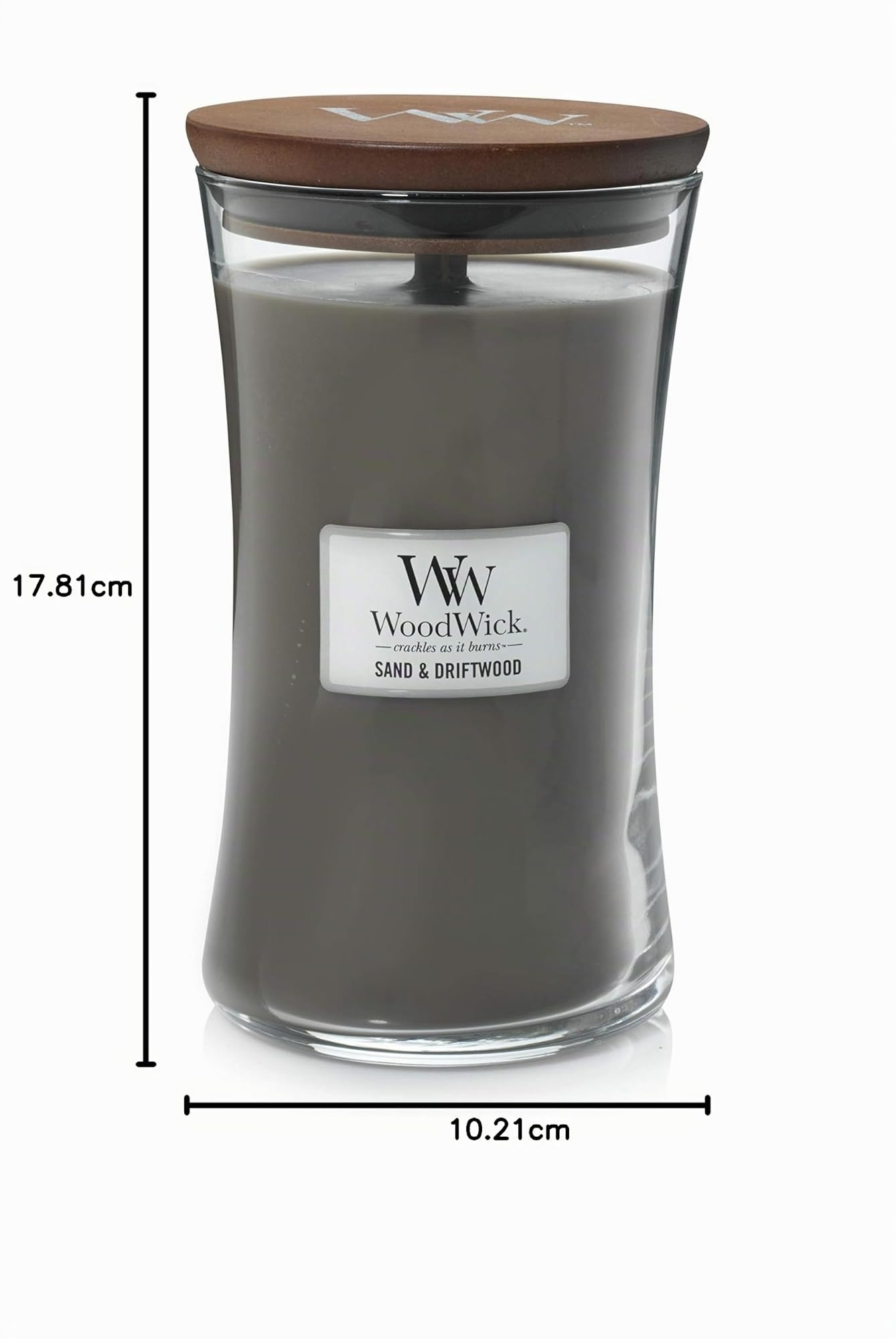 Woodwick Hourglass Vela Aromática en Tarro Grande, Gris (Sand and Driftwood), 610g