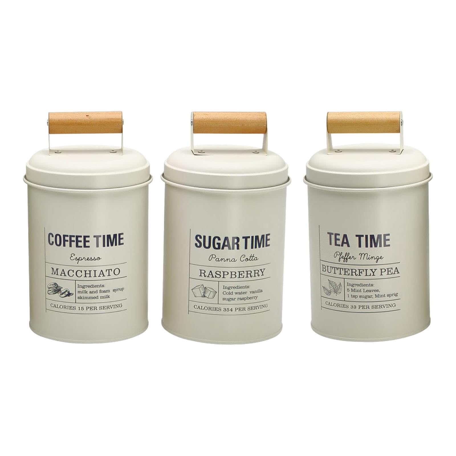 Generic 3 Pezzi Contenitori Da Cucina in Metallo, Decorazioni Versatili, Lattine Salvaspazio, Contenitori per Caffè, Tè E Zucchero per Piano di Lavoro, Casa C
