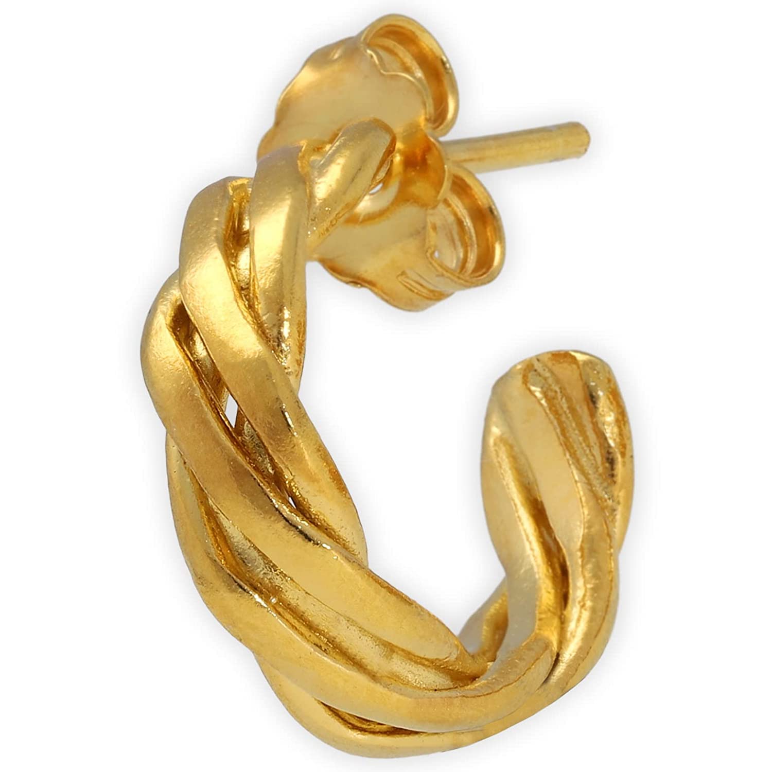Pendiente Huggie para Hombre, Plata de Ley 925, Bañado en Oro 24K con Patrón de Cuerda, Sin Níquel Hipoalergénico, Individual - Hecho a mano por Emmanuela