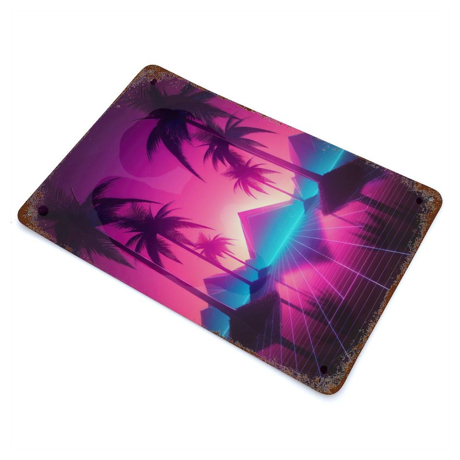 Garage Style Palm Tree Retrowave Weathered Tin Sign 11.8"x7.9", Classic Wall Plaque for Bar And Workshop