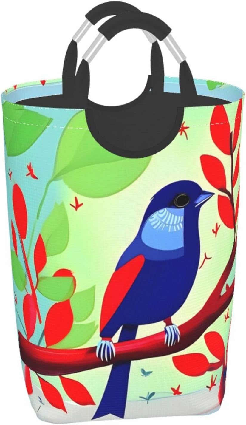 Red Leaf Bird Foldable storage bag, 50L capacity, suitable for laundry room, dormitory bedroom, dirty clothes storage basket.