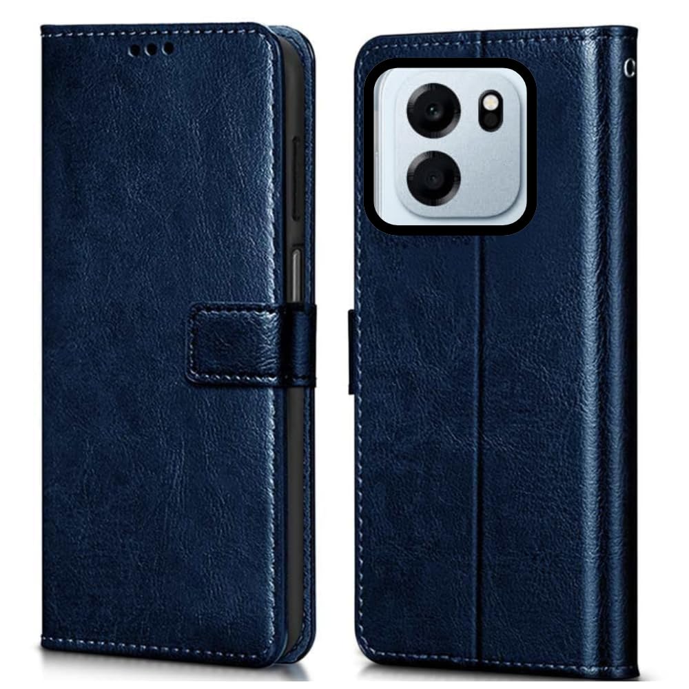 Leather Flip Case Cover Compatible with Back case Cover for Oneplus Nord CE6 5G | Hand-Stitched Leather Finish| Lightweight| Inbuilt Card Pockets|(Blue)
