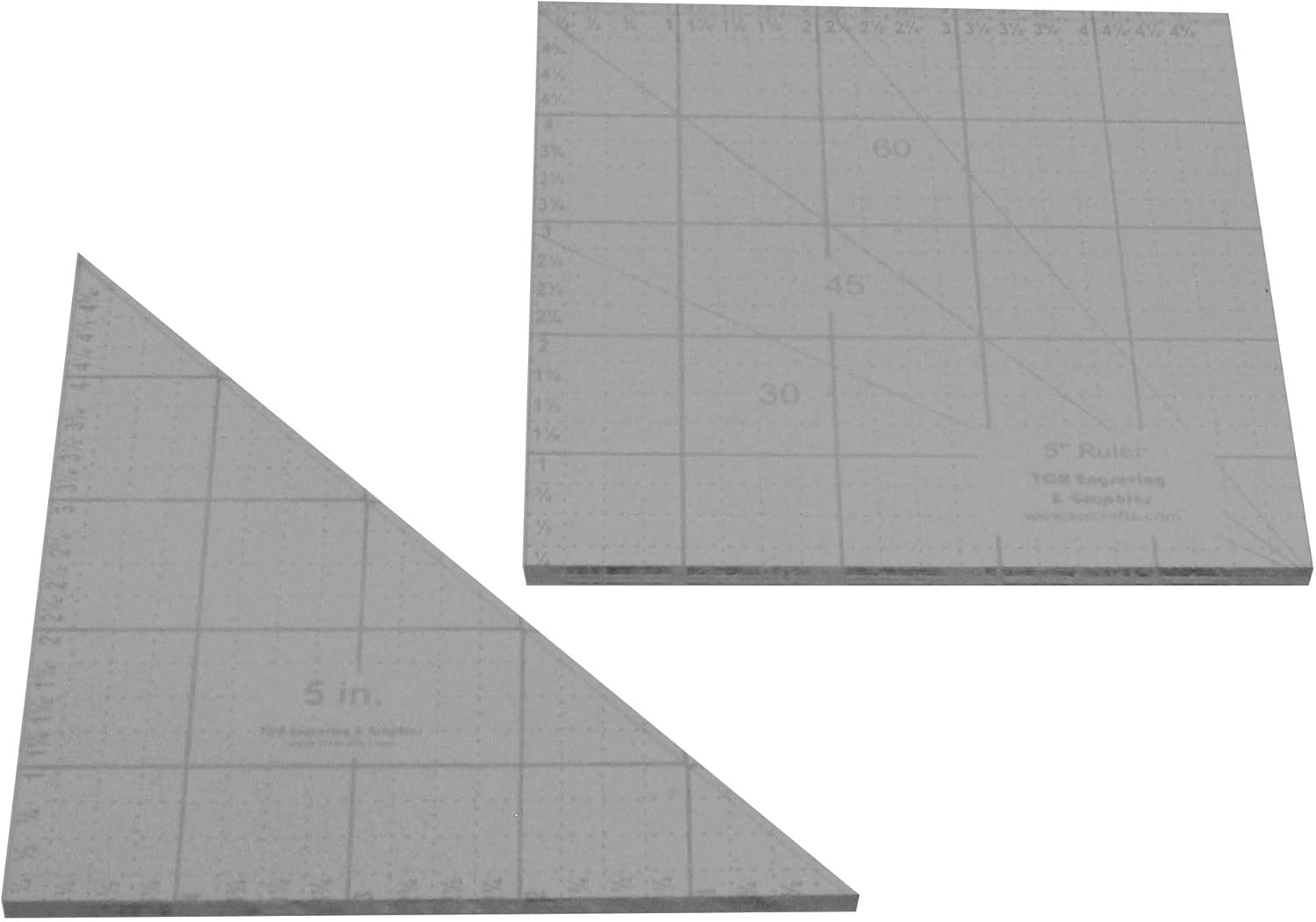 2 Piece Ruler Set. 5" Square & 5" Right Triangle - 1/8"
