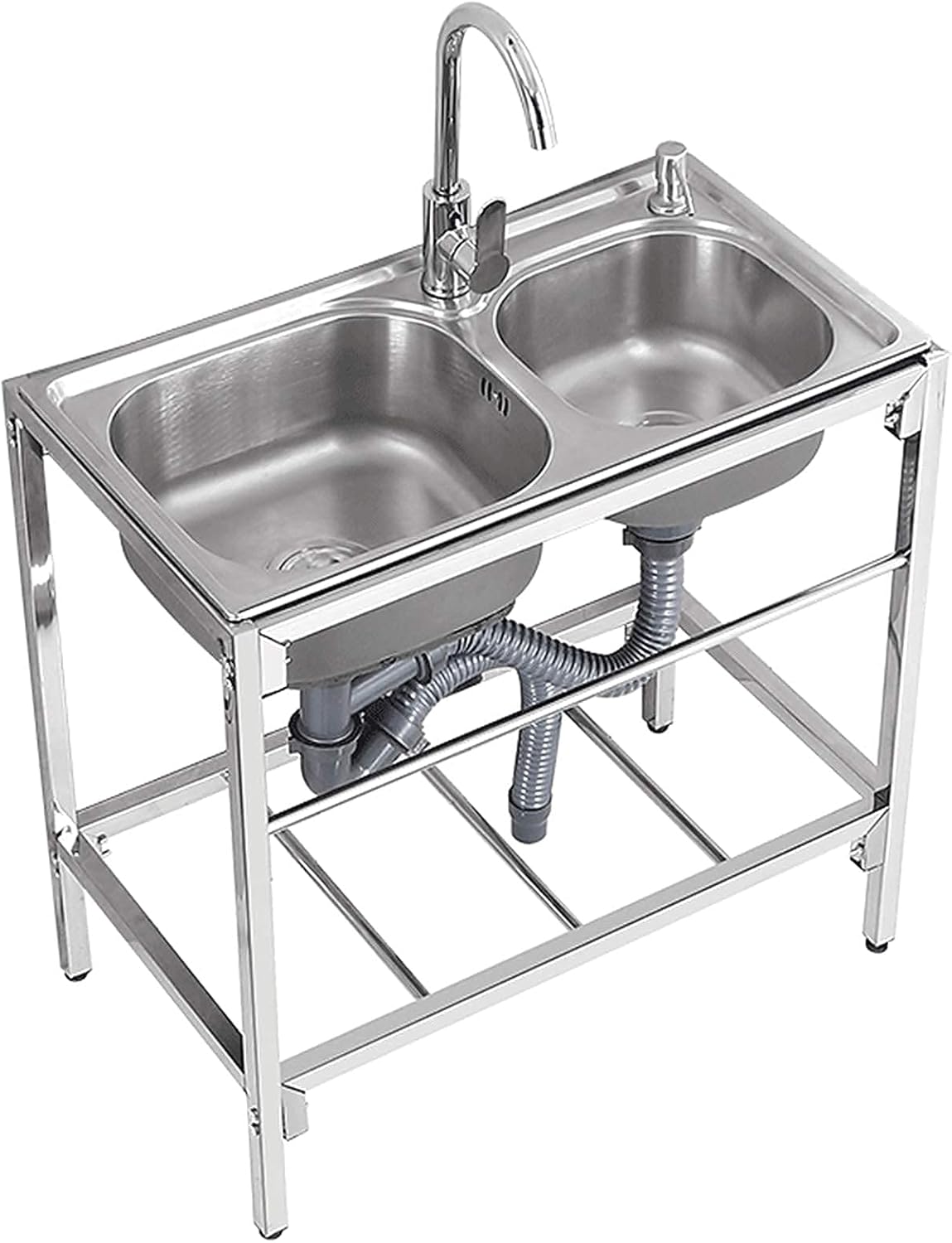 ブラケット付きステンレス鋼ダブルシンク ホットおよびコールド蛇口付きコンパートメント自立ユーティリティシンク 屋外バーキッチンレストラン用業務用 キッチンシンク ブラケット付きステンレス鋼ダブルシンク ホットおよびコールド蛇口付きコンパートメント自立ユーティリティシンク 屋外バーキッチンレストラン用業務用 キッチンシンク