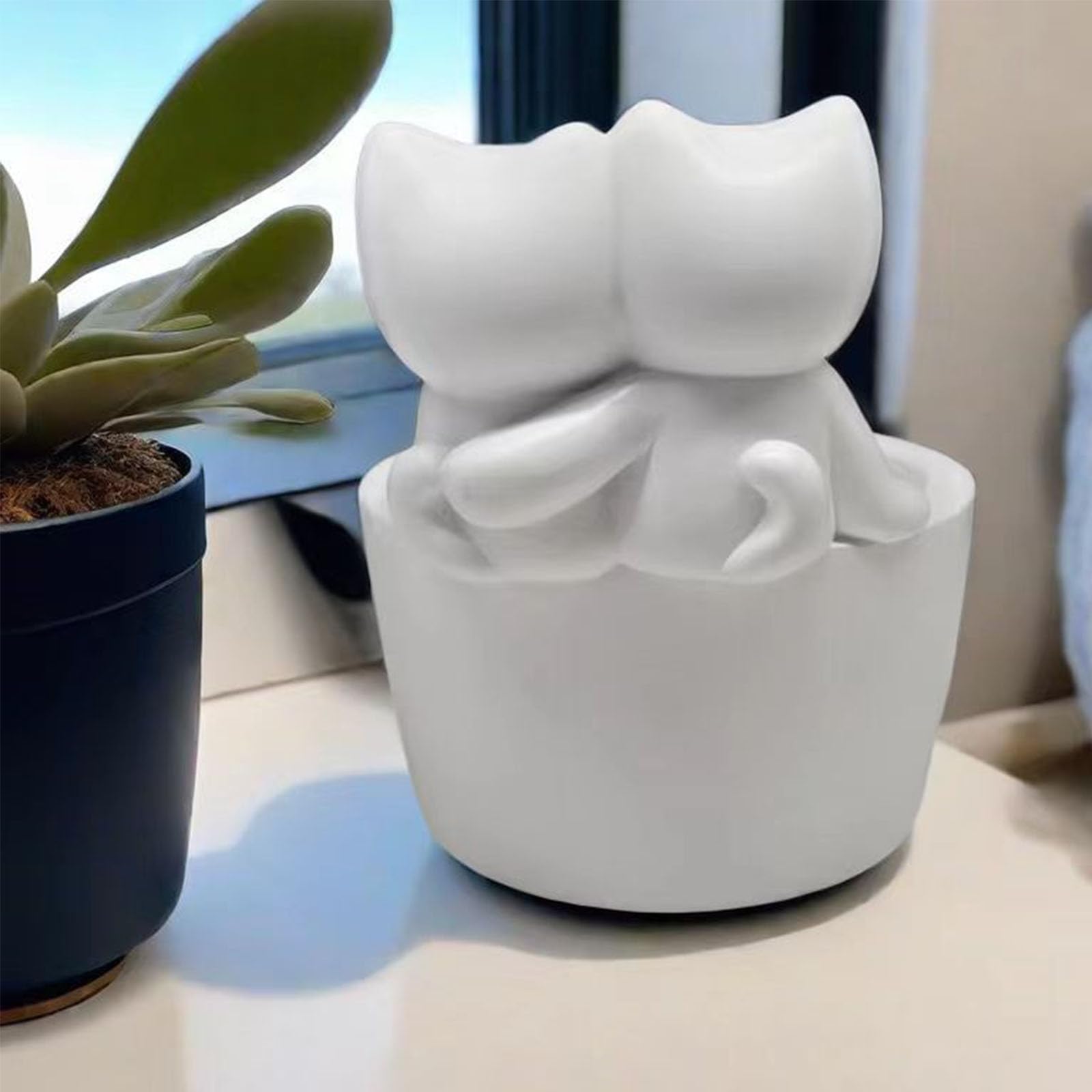 Cat Candle Holder, Cartoon Kitten Candle Holder, Cat Warming Hands Candle Holder, Gift for Girl Women, Cat Lover Gifts Candles for Candle Holders Decor (White Cat)