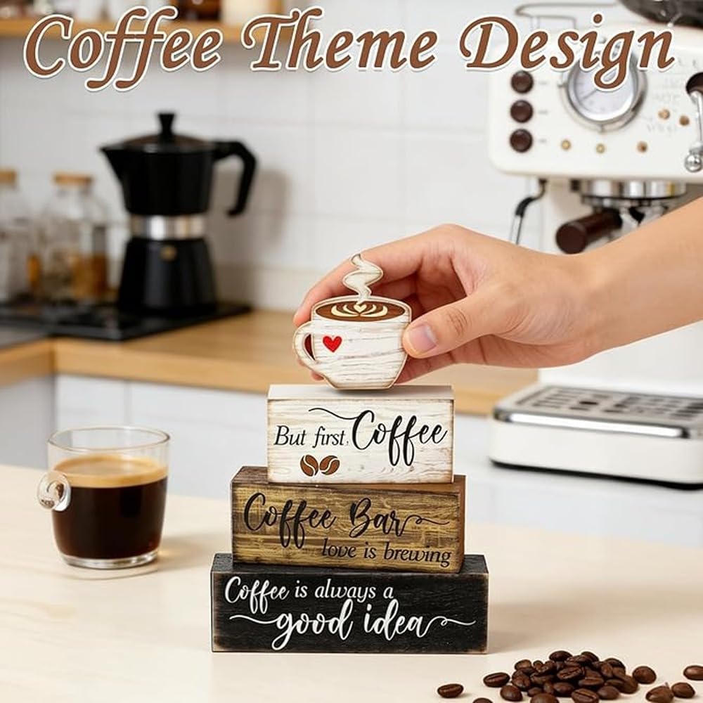 PUXZYAX Elegant But First Coffee Sign Set Of 4 Coffee Farmhouse Decor Bar Decorations In Any Home Environment And Natural