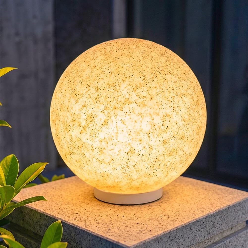 Modern Post Caps Lights With Imitation Marble Shade Post Lighting Outdoor Waterproof Globe Column Lights Modern Landscape Pedestal Bollard Lighting Hardwired E26 Ball Fence Deck Lanterns For Yard Pier