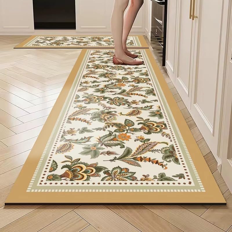 Image of Dravizon Anti Fatigue Kitchen Rug Sets 2 Piece Non Slip Kitchen Mats for Floor Cushioned Kitchen Rugs and Mats Waterproof Comfort Standing Mat Runner for Kitchen (Colour-4)