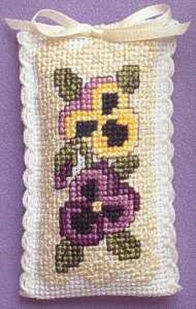 Textile Heritage Lavender Sachet Counted Cross Stitch Kit - Victorian Pansies by Textile Heritage