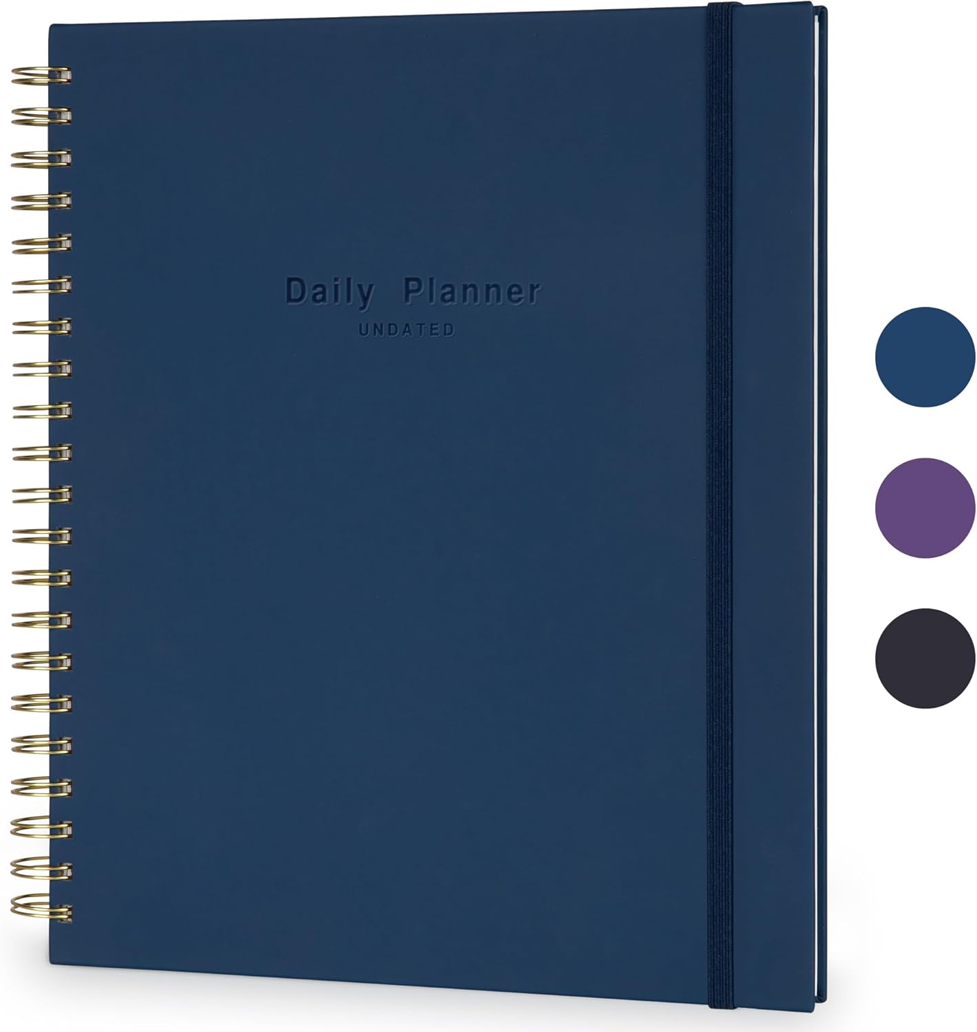 Undated Daily Planner To Do List Hourly Schedule 2026 2025 2024 Calendar & Holiday Habit Tracker 200 Pages Letter Size 8.5″ x 11″ Sheets Hardcover Spiral Bound Notebook (Navy Blue)
