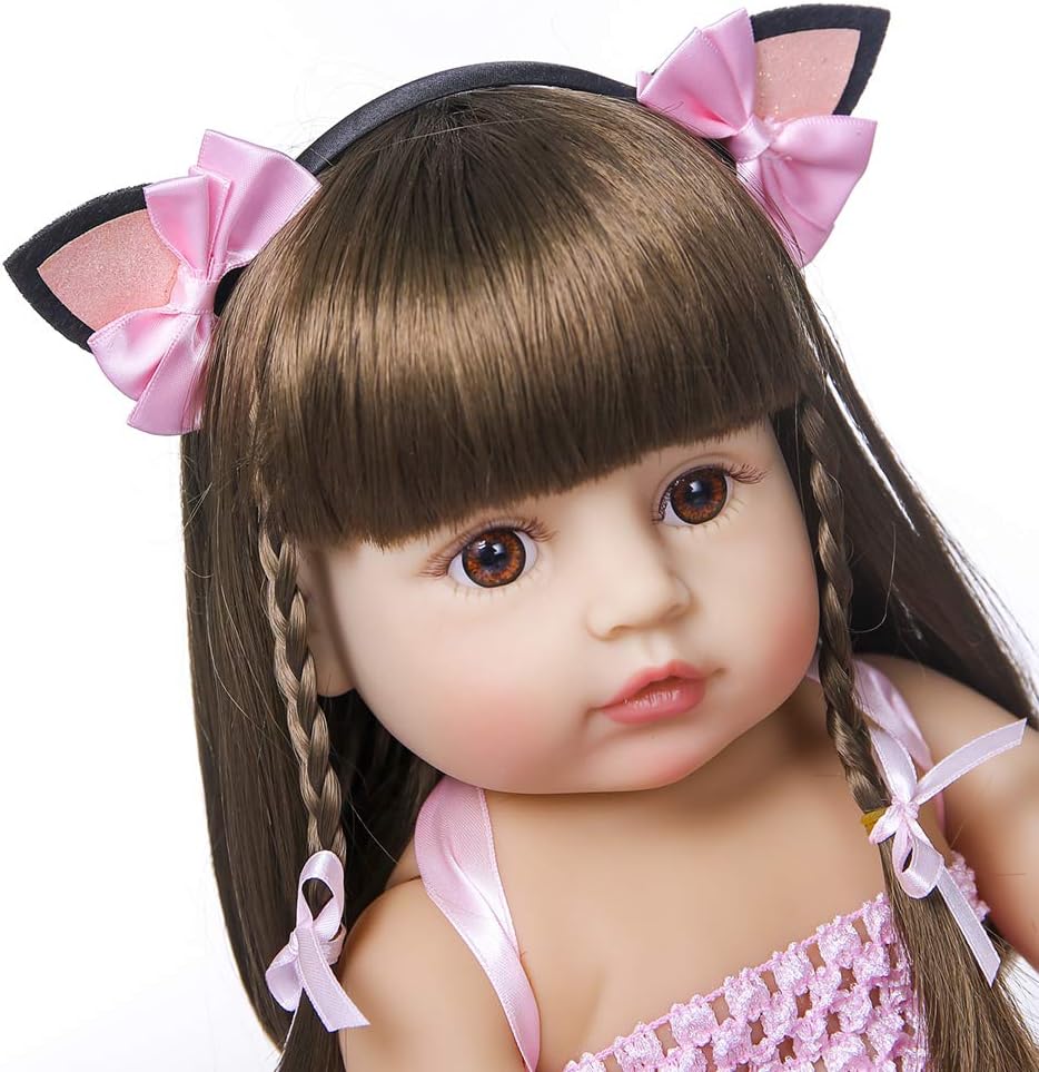 RXDOLL Reborn Baby Dolls Silicone Vinyl Full Body Girls 22 inches 55cm Toddlers Newborn Princesses Waterproof with Pink Dress Eyes Open for Birthday Xmas Gifts