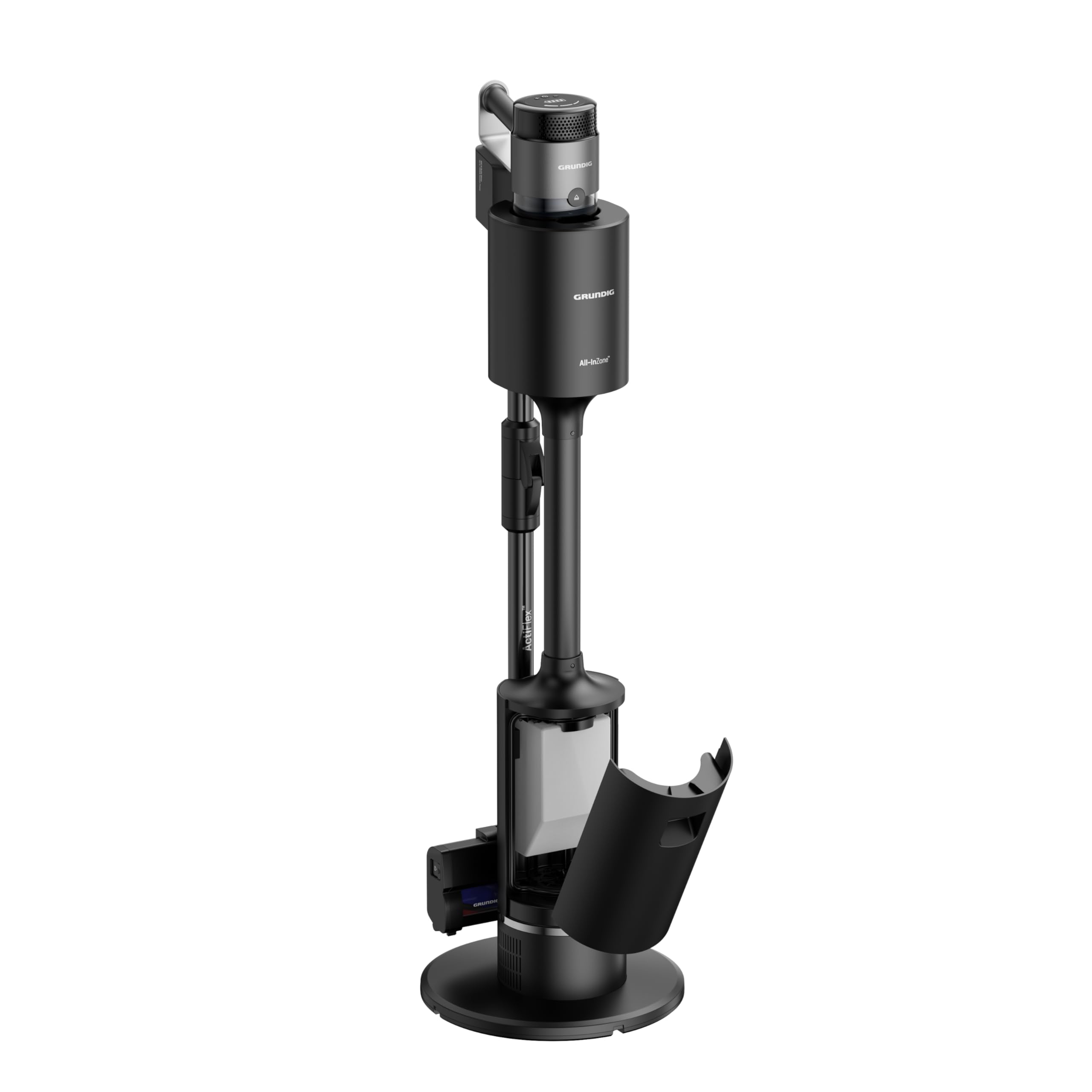 GRUNDIG VCP 9431 Pro 2-in-1-Akkusauger, HyperClean, CyclonStorm-Technologie, knickbares Rohr, 3 Saugkraftstufen, 450 W Motor, 500 ml Staubbehälter, bis zu 60 Minuten Laufzeit, Silber-Schwarz