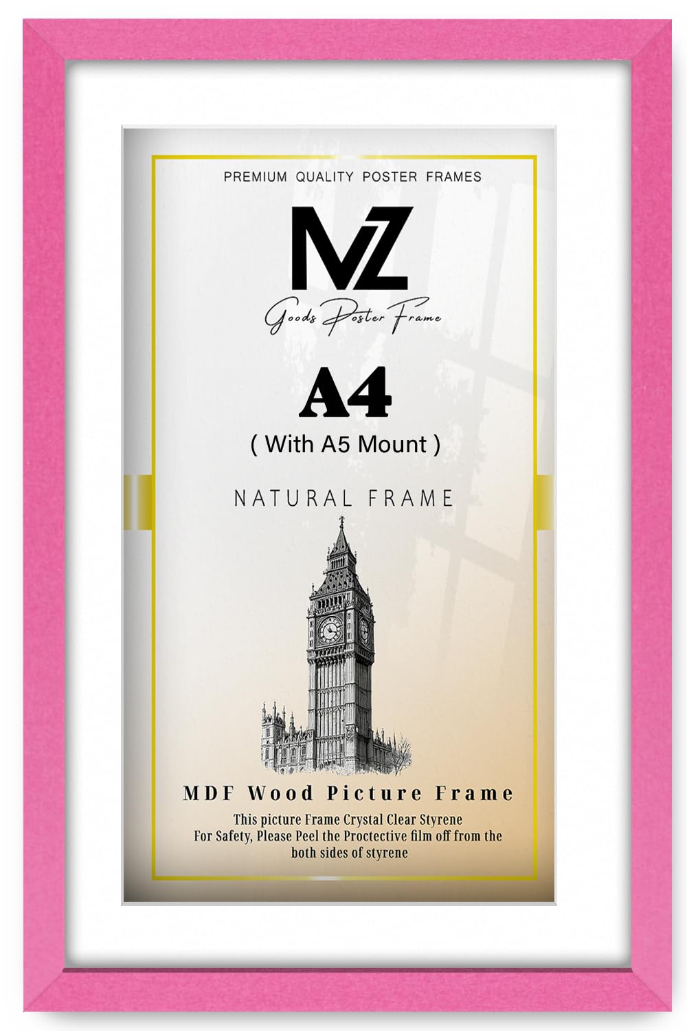 Mz Goods Pink | Mdf Luxury Wall Décor Frame A4 (21.00 X 29.70 Cm) With A5-(14.80 X 21.00 Cm) White Mount Hanging Display | 11" X 8" Poster, Diploma, Artistic Picture Frame [ ]