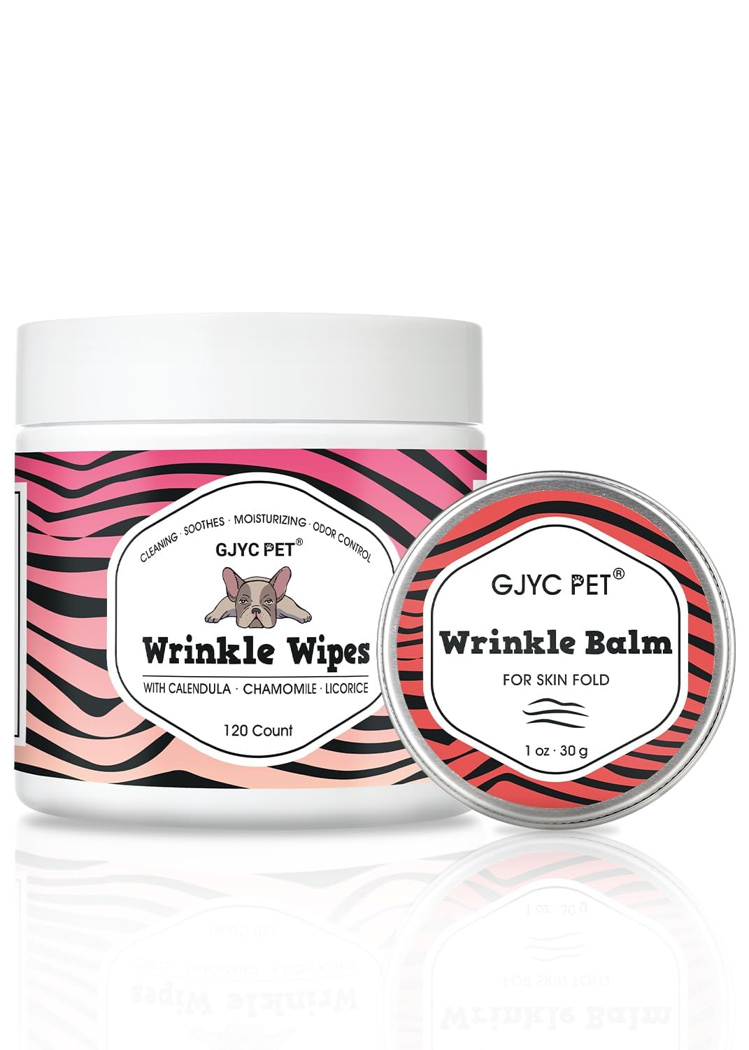 GJYC PET Faltenpflege-Set für Bulldoggen & Mops – Reinigungstücher & Balsam für Hautfalten, Tränenflecken, Schwanztaschen & Pfotenpflege – Sanfte Pflege für empfindliche Hundehaut