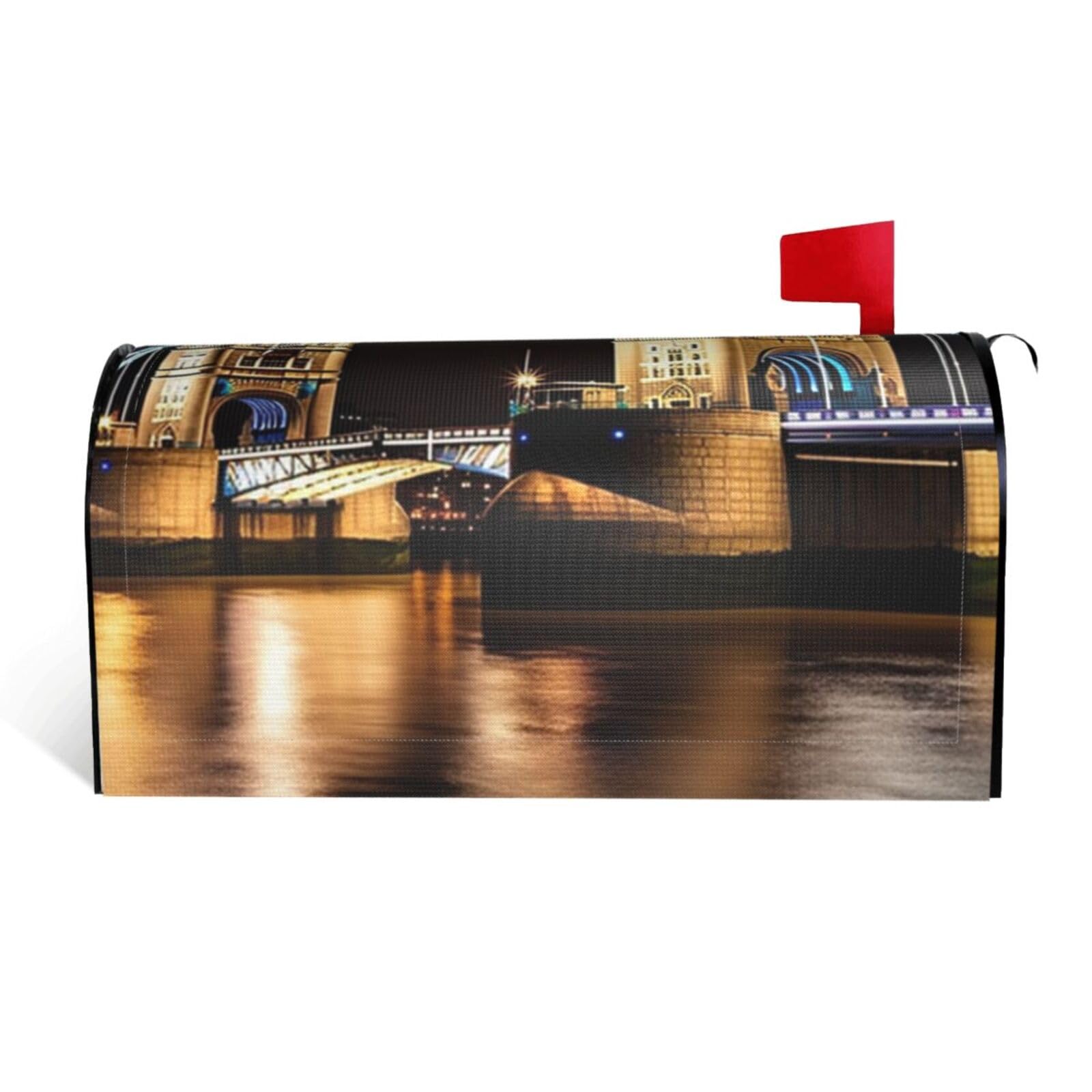 Night London Tower Bridge Mailbox Covers Magnetic Standard Size 21x18 in, Decorative Post Letter Box Cover Waterproof Mailbox Wraps Outdoor Post Wraps for Garden Yard Home Decor