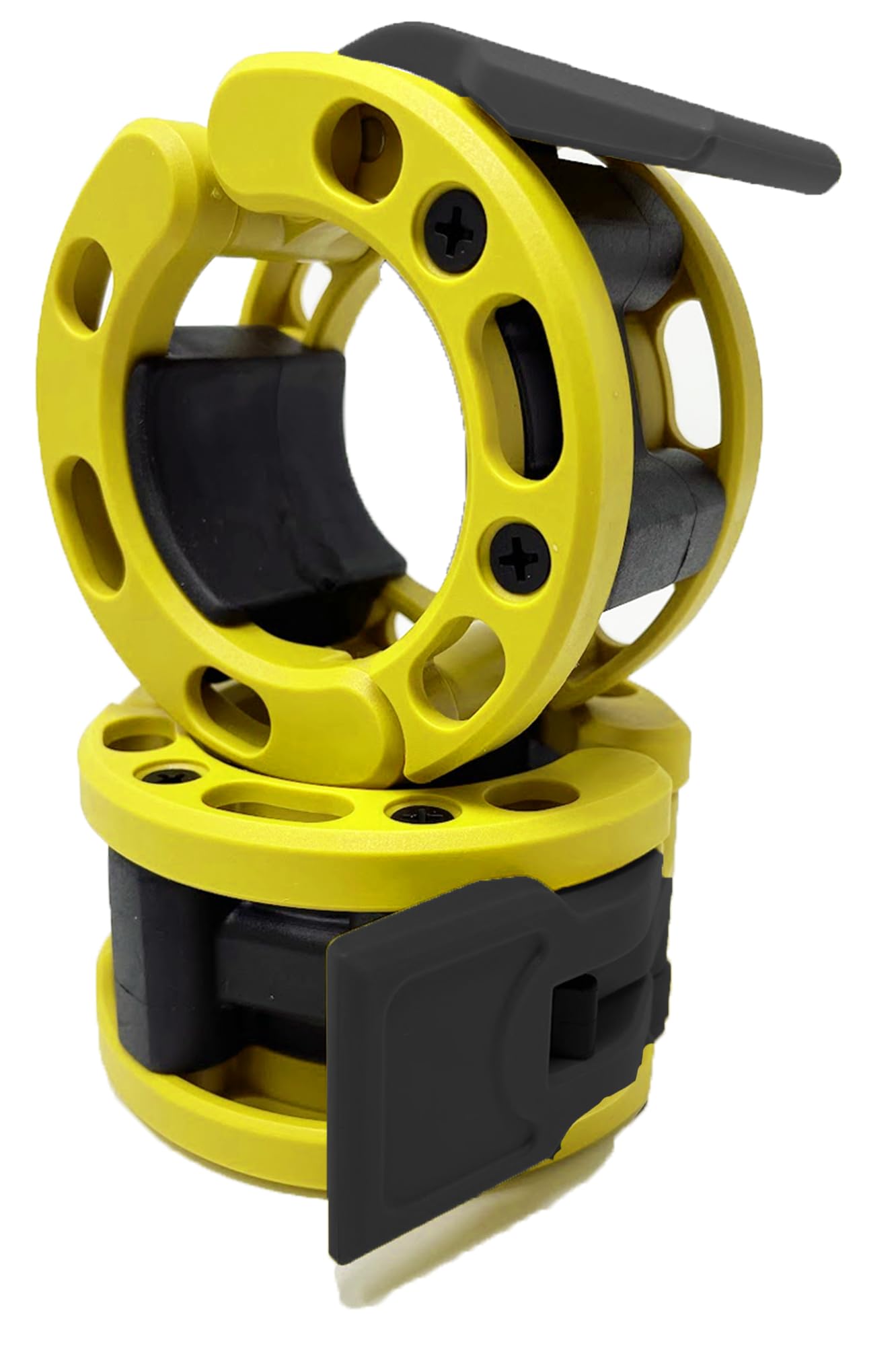 Clout Fitness Olympic Barbell Clamps Collars Quick Release Pair of Locking Weight Clips Fit 2 Inch Barbell (Yellow with Black Lever) โ image 1