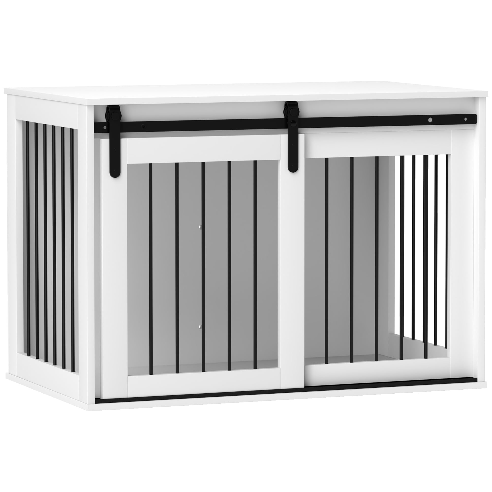 PawHut Hundekäfig Abschließbar XXL 98 cm für Große Hunde Weiß | Hundebox Schiebetüren, Moderne Metall Indoor Hundehütte, 98 x 58 x 61 cm