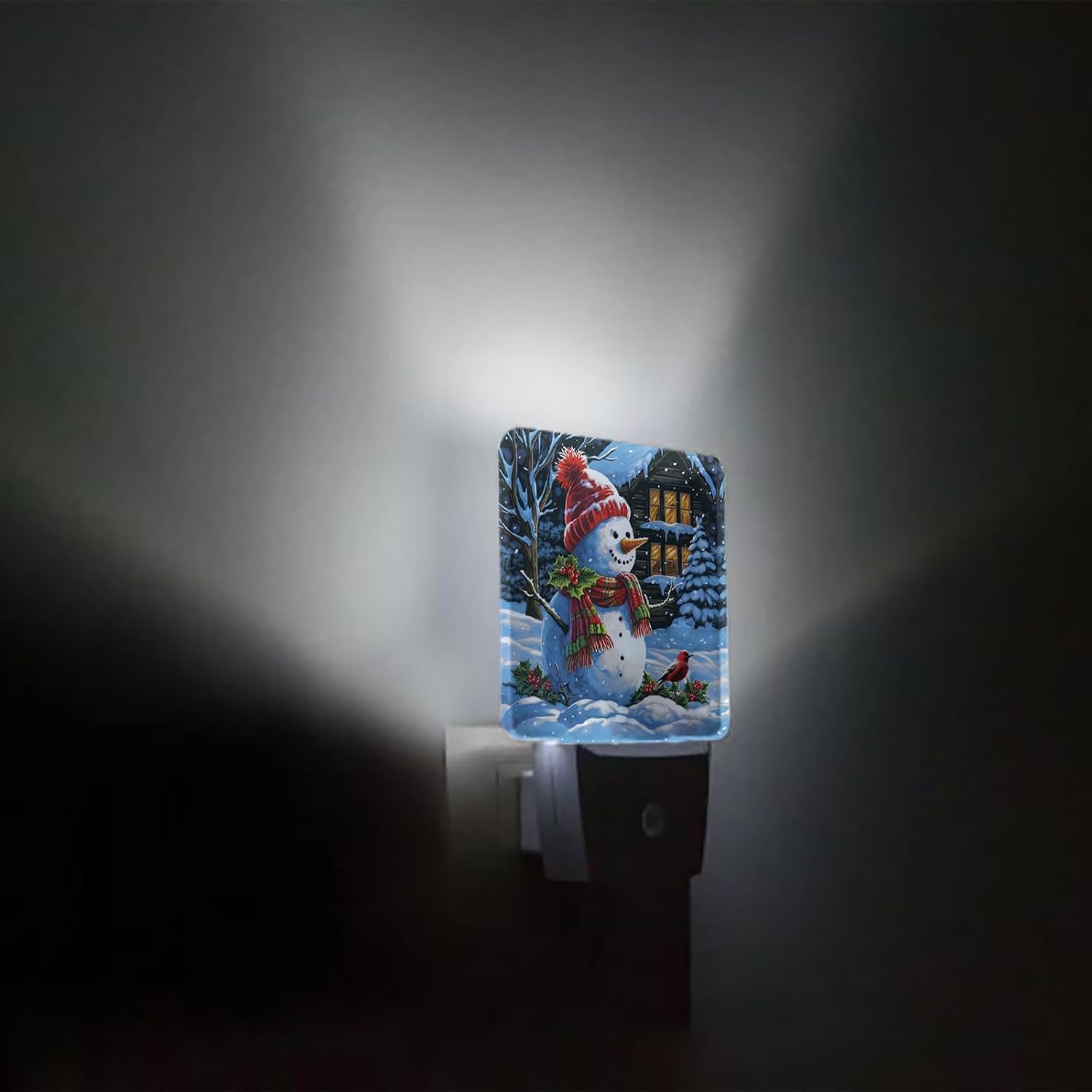 Merry Christmas Snowman Night Lights Cute Red Cap Snowman with Bird Farmhouse Plug-in LED Night Lamp with Auto Dusk-to-Dawn Sensor White Light Ultra Low Power for Bedroom/Bathroom/Hallway/Kid's Room
