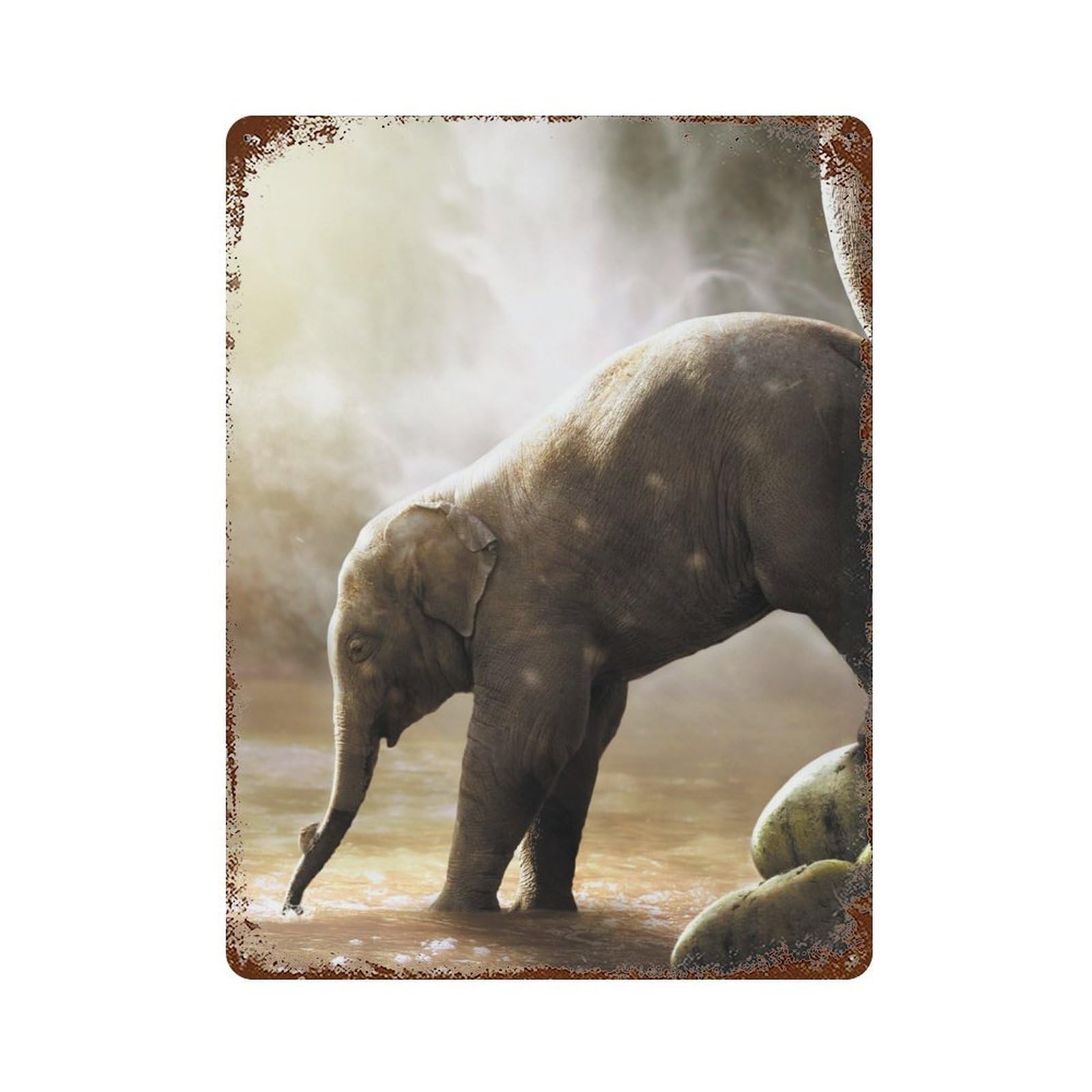 Baby Elephant And Mouse Vintage Rust Metal Sign 15.7"x11.8", Retro Wall Decor for Garage, Pub Or Kitchen
