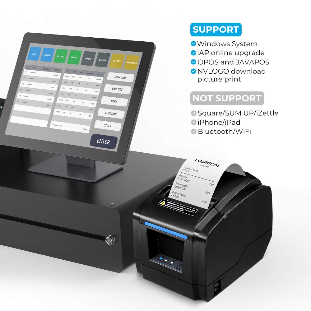 Thermal Receipt Printer, LOSRECAL Restaurant Kitchen Printer of Sound