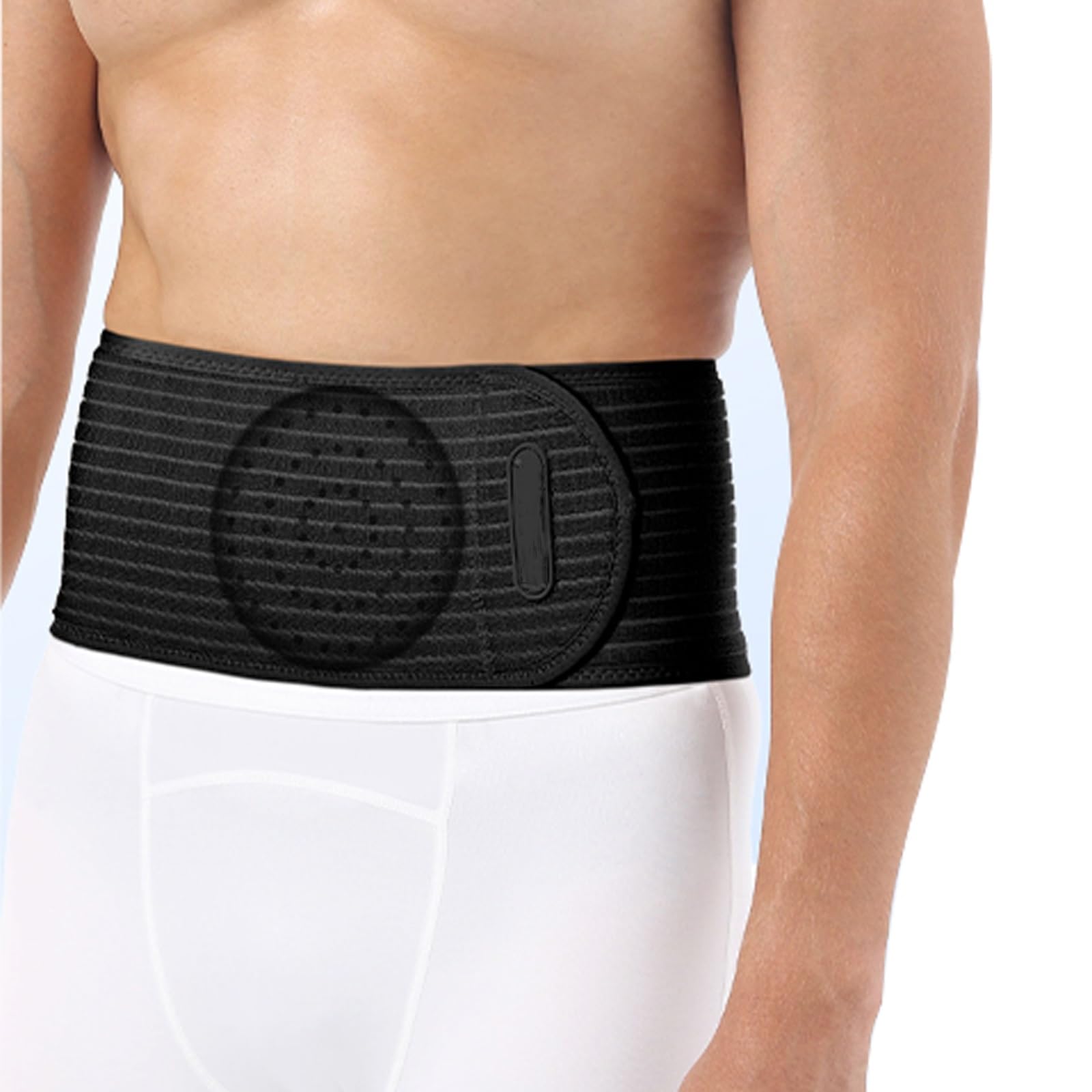 Vorne Tragbarer Nabelbruchbandage Herren, Bruchband Verstellbar mit Abnehmbaren Polstern for Bauchnabelbrüche, Narbenbrüche, Ventrale, Epigastrische und Postoperative Stützgürtel(Black,Small)
