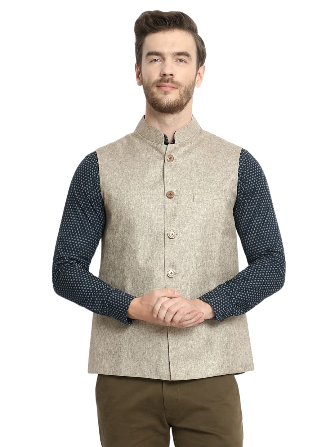 Men's Assorted Dots Blended Festive Nehru/Modi Jacket/Waistcoat/Khadi Off White Color-image-16