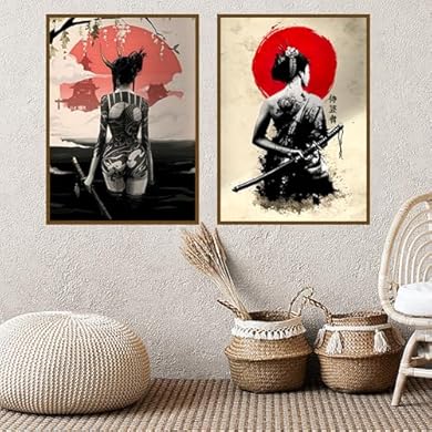 Foto di KAIDAARTLH Samurai Giapponese Quadro su Tela, Quadri Moderni Geisha, Stampe su Tela, Quadri Moderni Soggiorno Camera da Letto, Frameless(B,2x30x40cm)