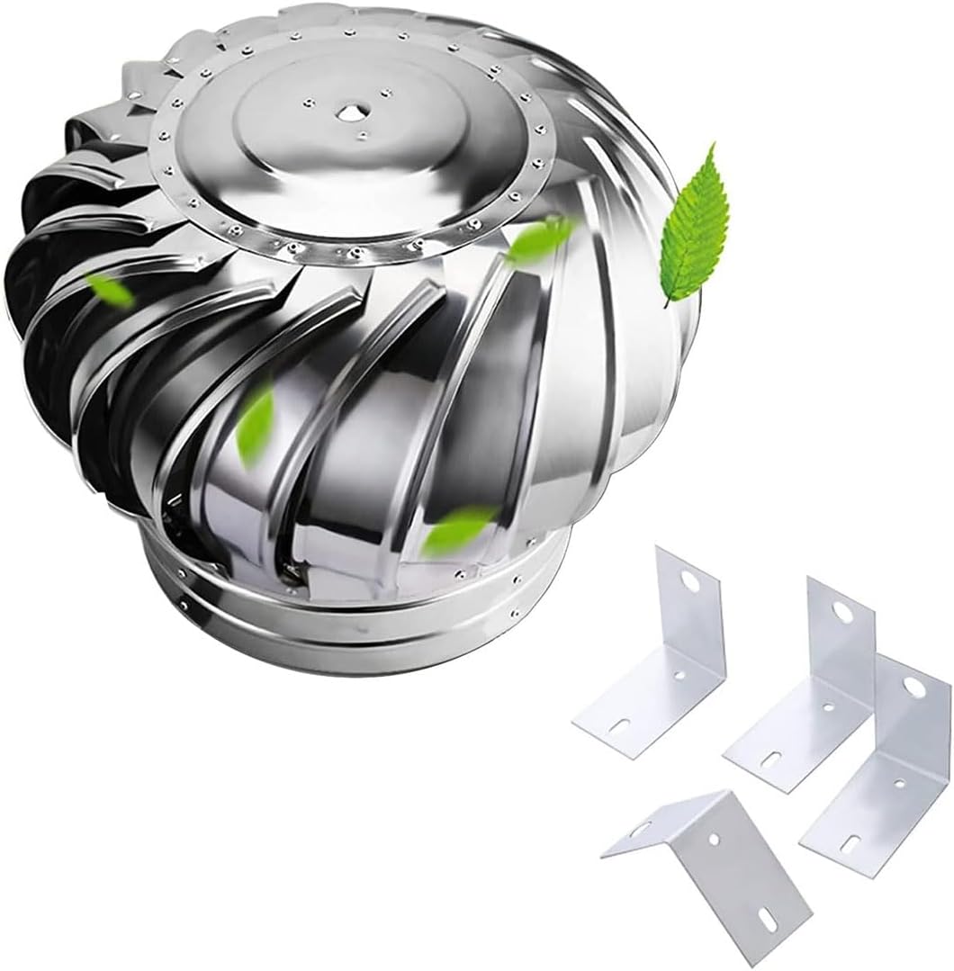 Roof Wind, Stainless Steel Turbine Ventilator Vents 8 12 14 16 18 20 24" Roof Ventilator, All Weather Roof Vent, Unpowered Rotation for Houses, Factory, Attic, Farm,300mm/12in