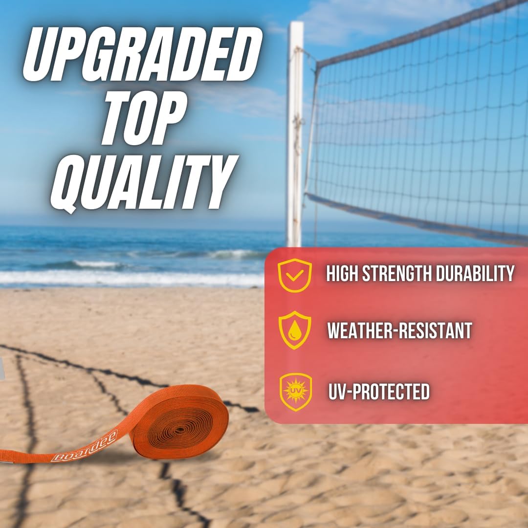 Court Boundary Volleyball Lines – Professional Adjustable Court Lines for Beach Volleyball, Tennis & Badminton – UV-Resistant Nylon with Hook & Loop Corners – (26.3' x 52.6' or 29.5' x 59.05')